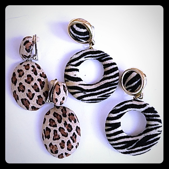 Jewelry - Large Animal Print Fabric Covered Clip On Earrings